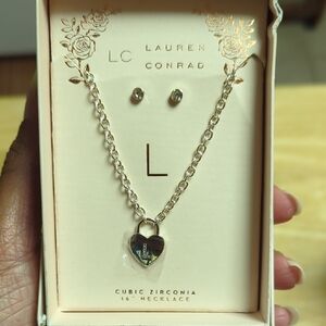LC Lauren Conrad Silver Heart Necklace and Earring Set